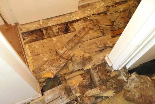 Dry rot breaking the floor skirts